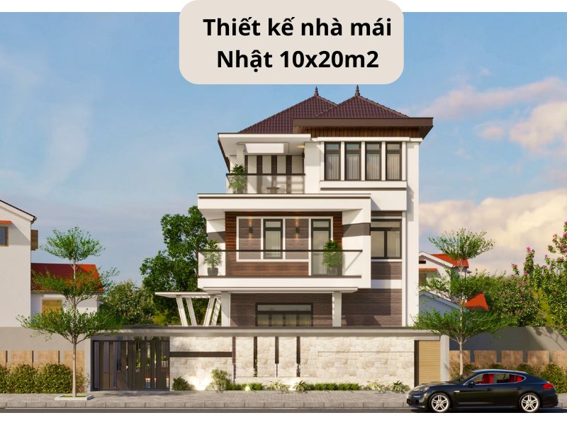 Tông màu nâu trầm ấm được sử dụng cho mẫu nhà mái Nhật 10x20