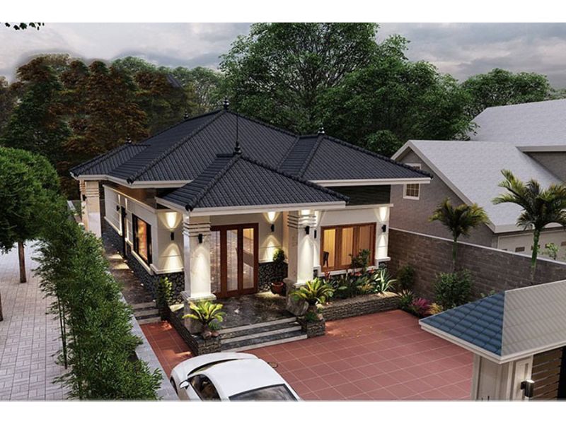 Hình ảnh đẹp lung linh của mẫu nhà mái Nhật 10x20 khi đêm xuống