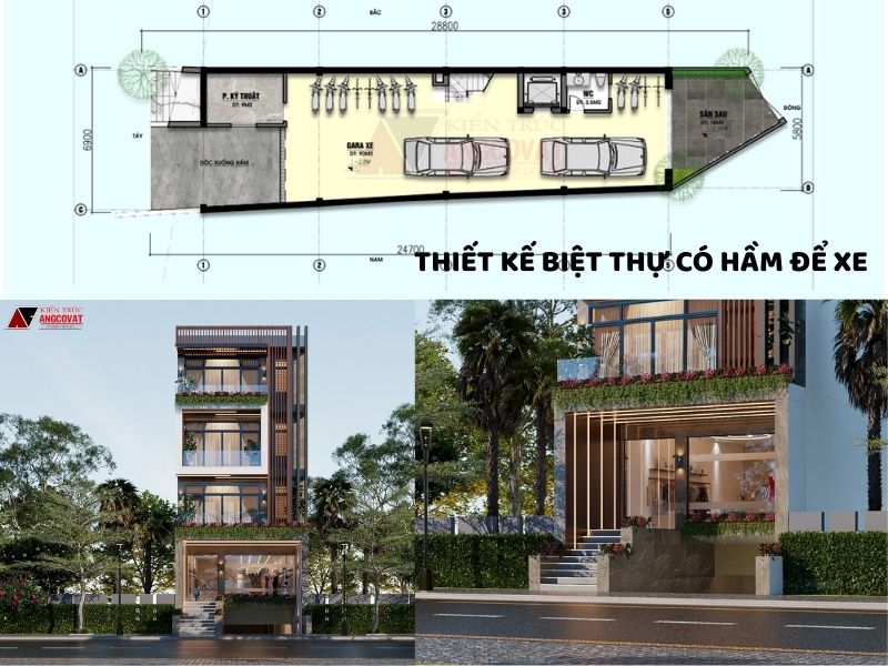 Mặt bằng thiết kế biệt thự có hầm để xe  