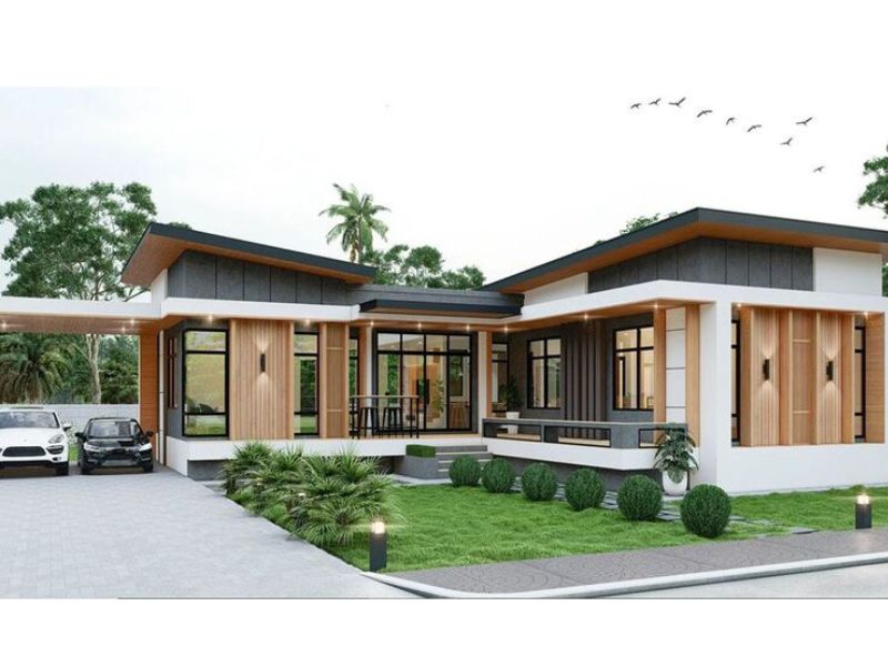 Mẫu nhà 1 tầng 6 phòng ngủ hình chữ L tối ưu không gian sử dụng