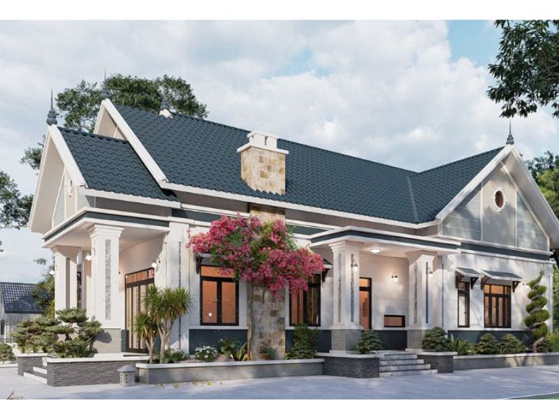 Nhà 1 tầng 6 phòng ngủ mái Thái đẹp
