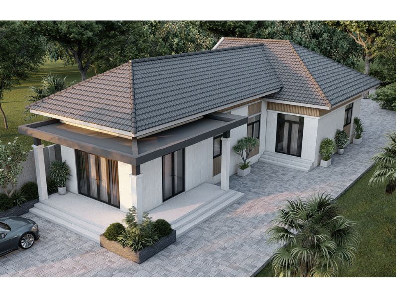 Nhà 1 tầng mái Nhật với 6 phòng ngủ phù hợp cho gia đình đông thành viên