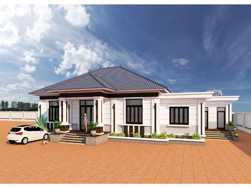 Mẫu nhà 1 tầng 6 phòng ngủ tân cổ điển đẹp