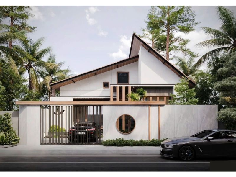 Thiết kế nhà 1 tầng 6 phòng ngủ mái lệch độc đáo