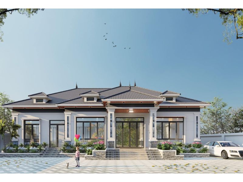 Mẫu nhà mái Nhật 1 tầng 6 phòng ngủ sang trọng