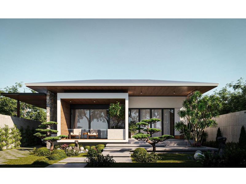 Thiết kế nhà 1 tầng 6 phòng ngủ gần gũi thiên nhiên