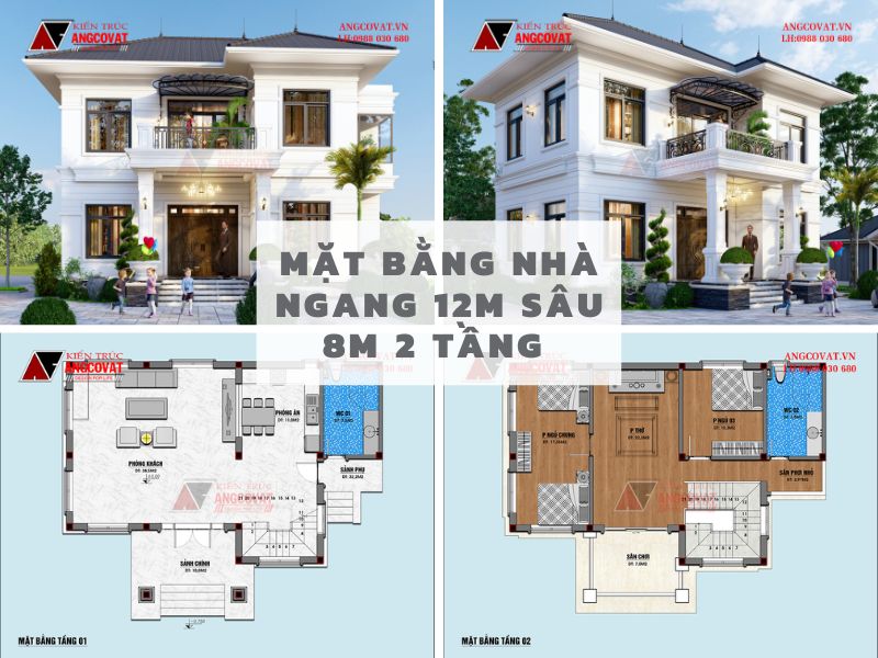 Tư vấn bố trí mặt bằng nhà ngang 12m sâu 8m 2 tầng tiện nghi