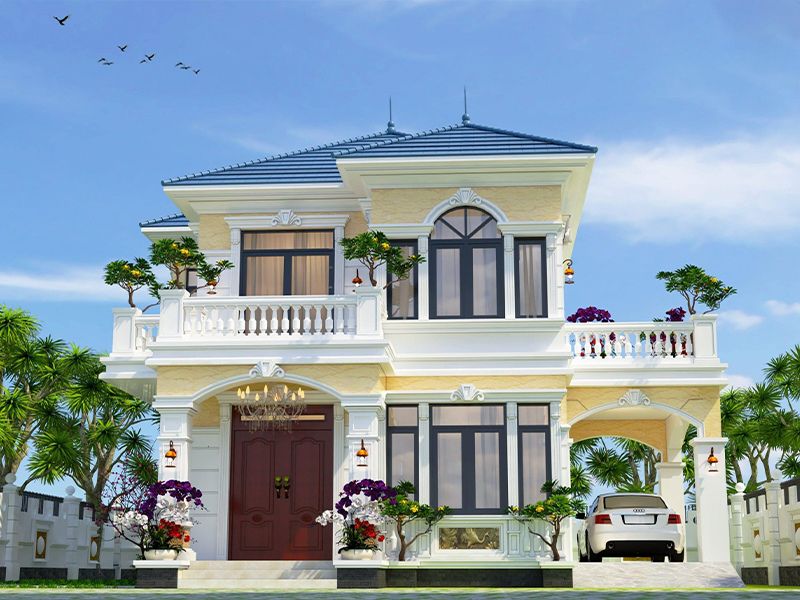 Đường nét kiến trúc tinh tế trong mẫu nhà ngang 12m sâu 8m 2 tầng