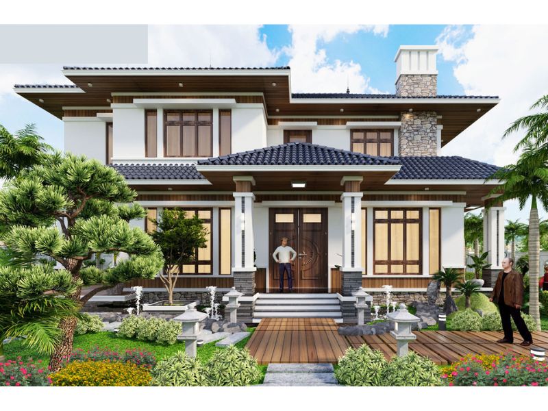 Mẫu nhà ngang 12m sâu 8m mang tới không gian sống thoải mái và gần gũi thiên nhiên