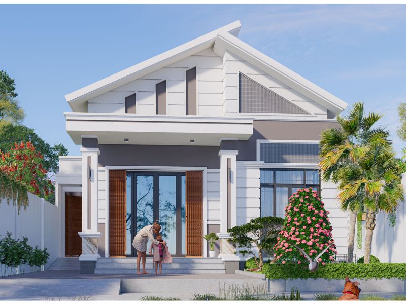 Mẫu nhà cấp 4 mái lệch 4 phòng ngủ phù hợp cho gia đình ở nông thôn 
