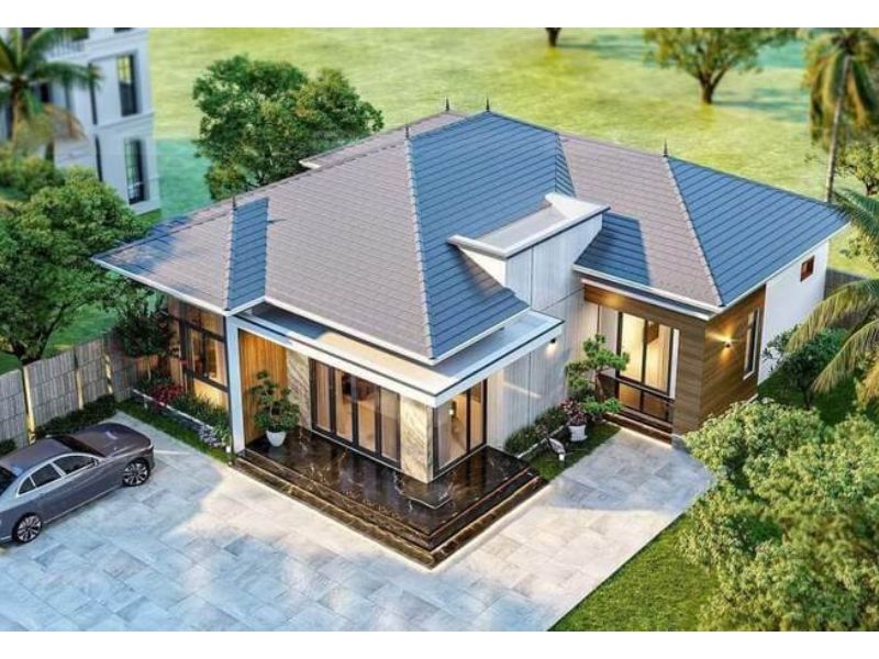 Tham khảo mẫu nhà cấp 4 mái Nhật 4 phòng ngủ với hệ thống cửa kính hiện đại, tối ưu ánh sáng tự nhiên