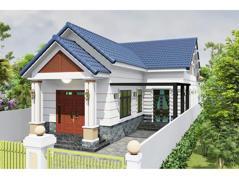Thiết kế nhà cấp 4 mái Thái hình chữ L 4 phòng ngủ ở nông thôn