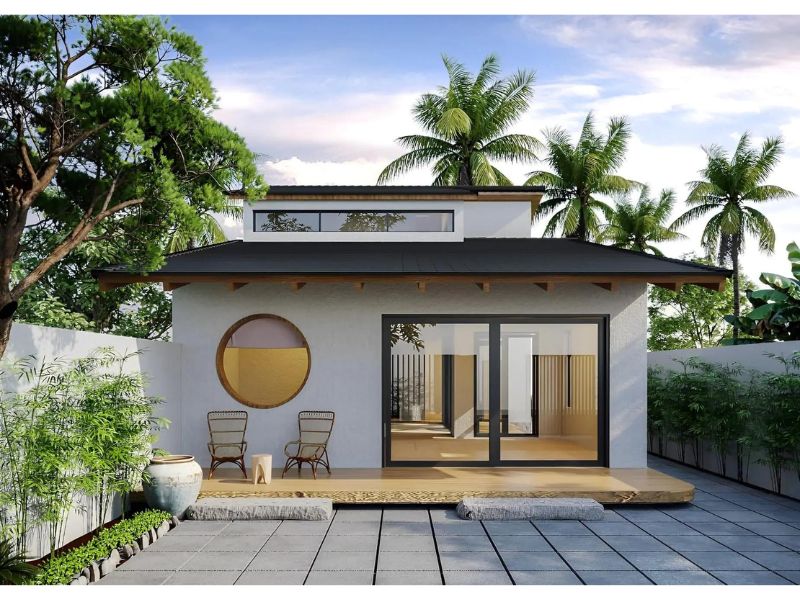 Đường nét kiến trúc đơn giản trong mẫu nhà cấp 4 nông thôn 4 phòng ngủ
