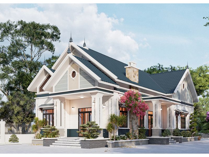 Vẻ ngoại thất sang trọng, ấn tượng của bản vẽ nhà cấp 4 nông thôn 4 phòng ngủ