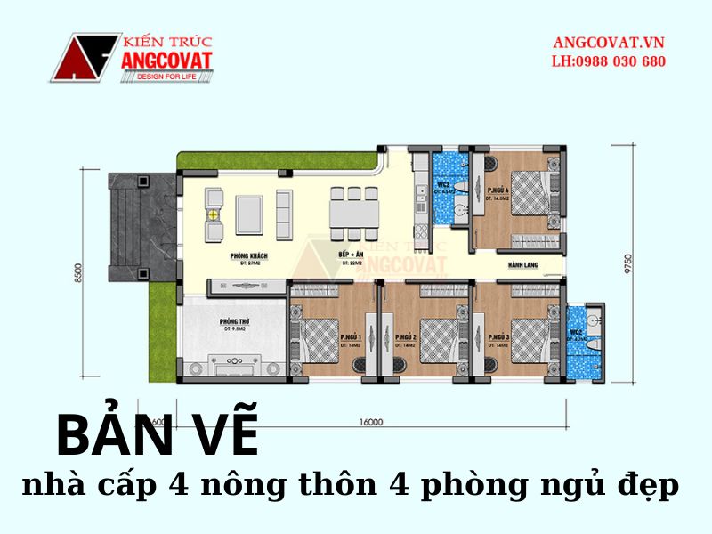 Chi tiết bản vẽ nhà cấp 4 mái Nhật nông thôn 4 hòng ngủ tiện nghi