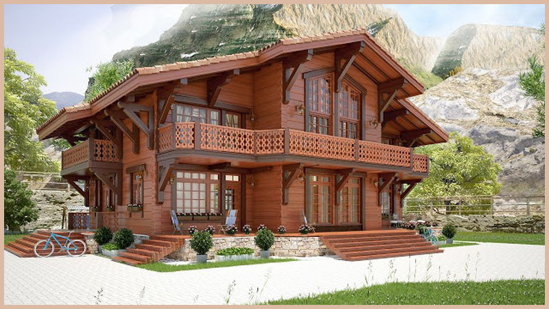Hình ảnh nhà đẹp 2 tầng bằng gỗ