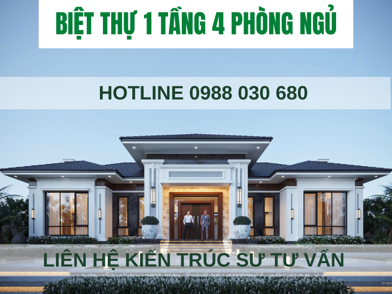 Tính diện tích biệt thự 1 tầng 4 phòng ngủ