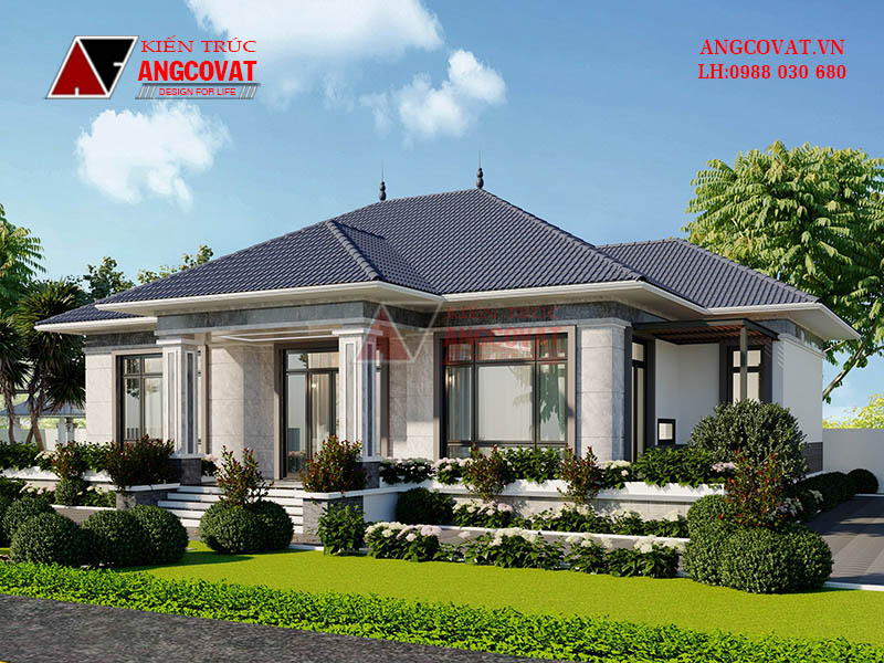 thiết kế nhà 1 tầng 4 phòng ngủ mái nhật đăng đối đẹp 