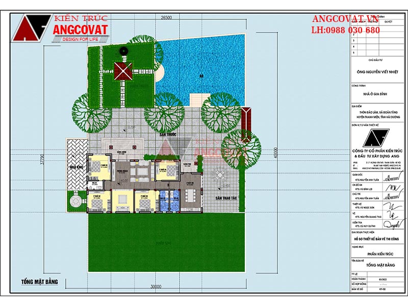 Bản vẽ mặt bằng biệt thự 1 tầng 4 ngủ có sân vườn đẹp 