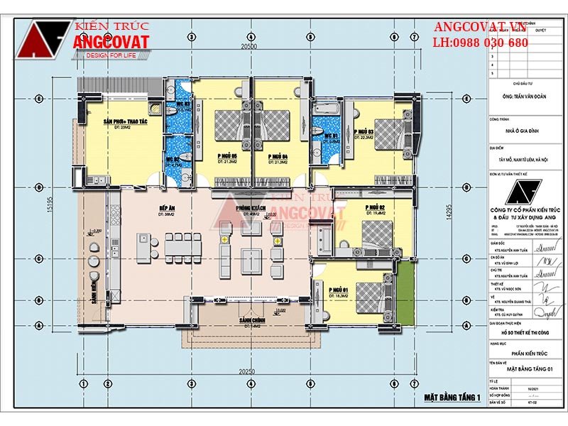 thiết kế mặt bằng biệt thự hiện đại 1 tầng 4 phòng ngủ có hồ bơi