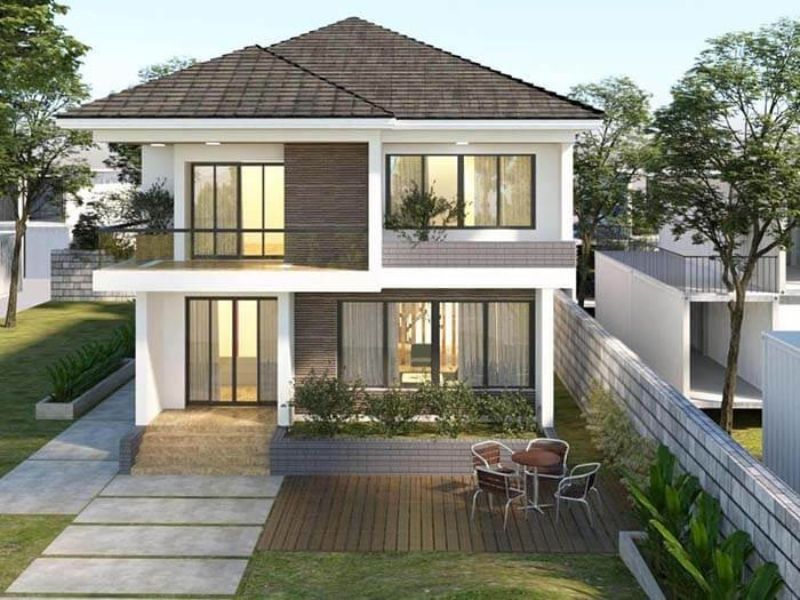 Thiết kế biệt thự 2 tầng mái Nhật có sân vườn trước thoáng đãng