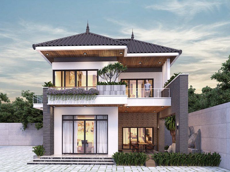 Biệt thự 2 tầng mái Nhật mặt tiền 7m với không gian mở kết nối trực tiếp với cảnh quan bên ngoài