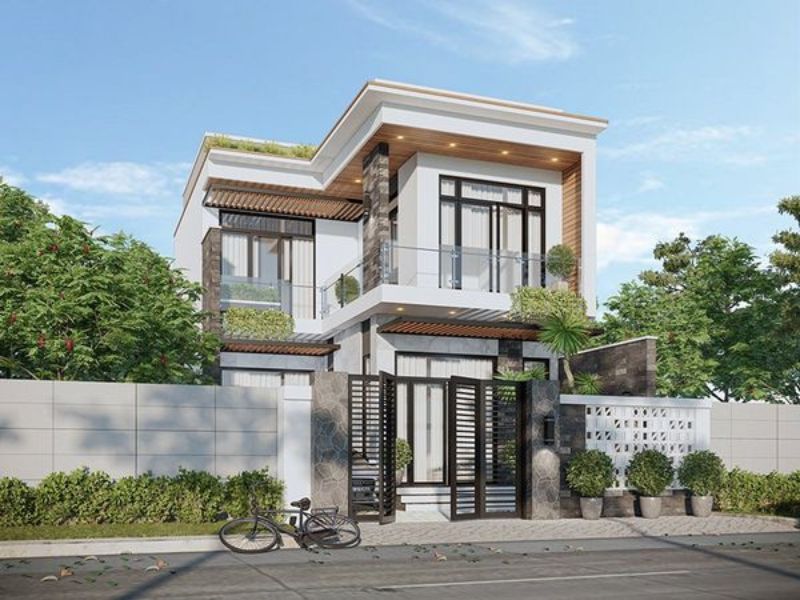 Mẫu nhà 2 tầng mặt tiền 7m sử dụng hệ thống cửa kính tối ưu ánh sáng tự nhiên