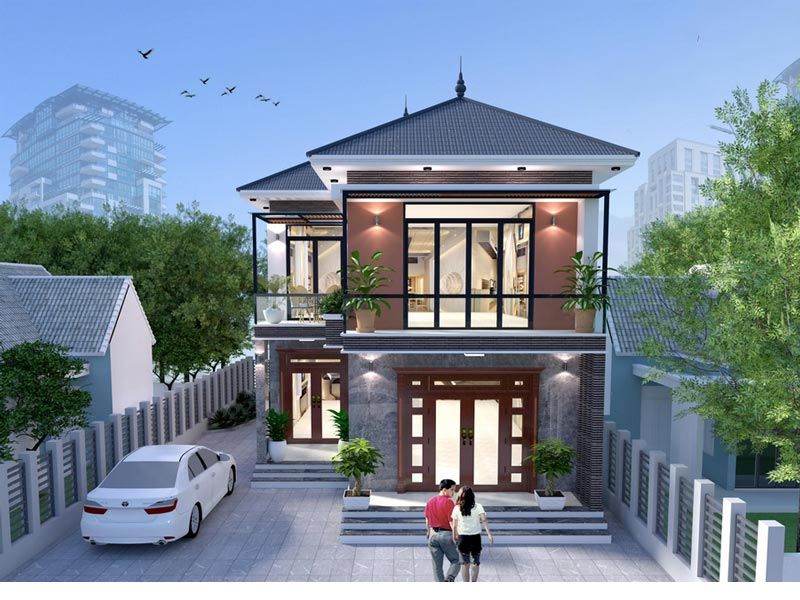 Sử dụng hệ thống cửa kính tối ưu ánh sáng trong mẫu nhà 2 tầng chữ L
