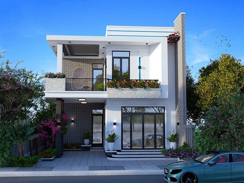 Mẫu nhà biệt thự 2 tầng không gian L thiết kế hình chữ L
