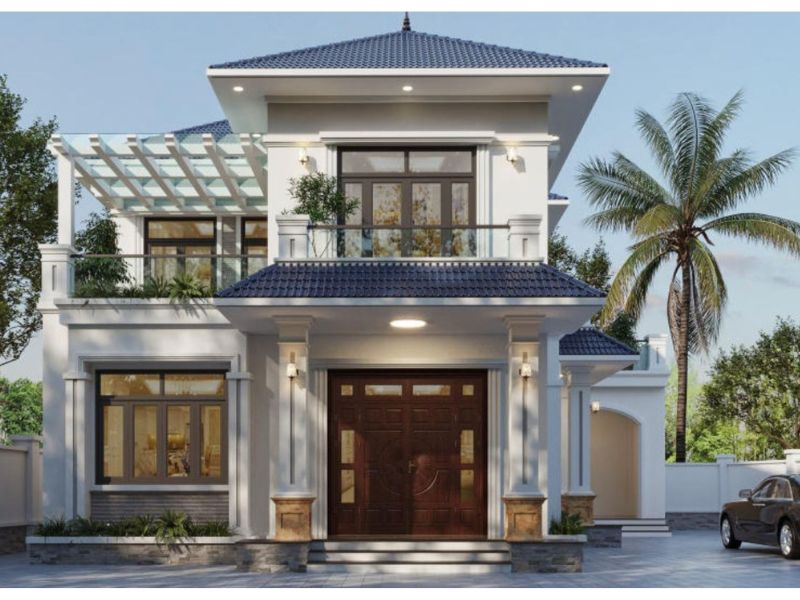 Ấn tượng với công trình nhà biệt thự 2 tầng hình chữ L mái Nhật sang trọng