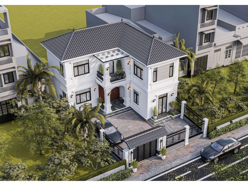 Biệt thự 2 tầng chữ L tận dụng khoảng sân nhỏ cho không gian sinh hoạt