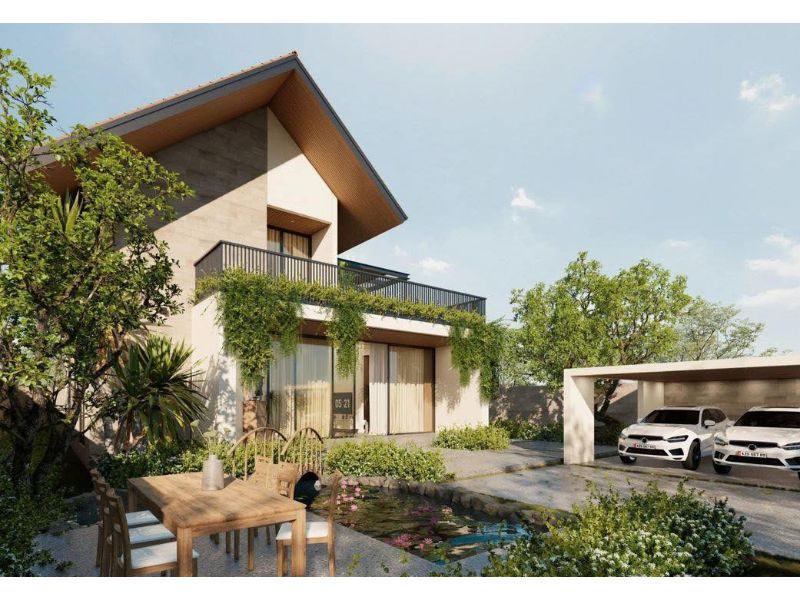 Biệt thự mini 2 tầng có tiểu cảnh hồ cá đẹp mắt