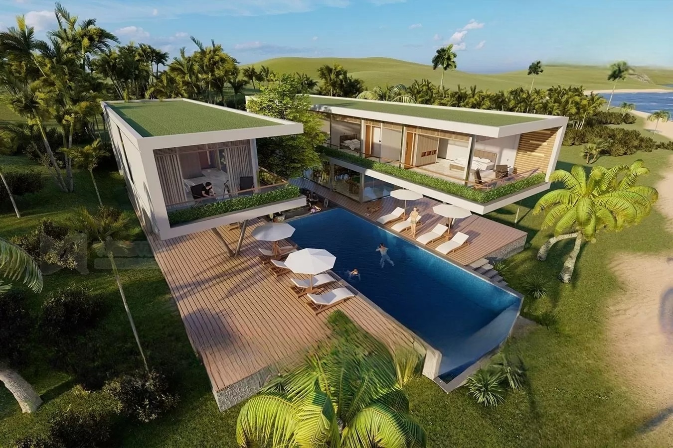 Biệt thự 2 tầng không gian mở có bể bơi rộng rãi