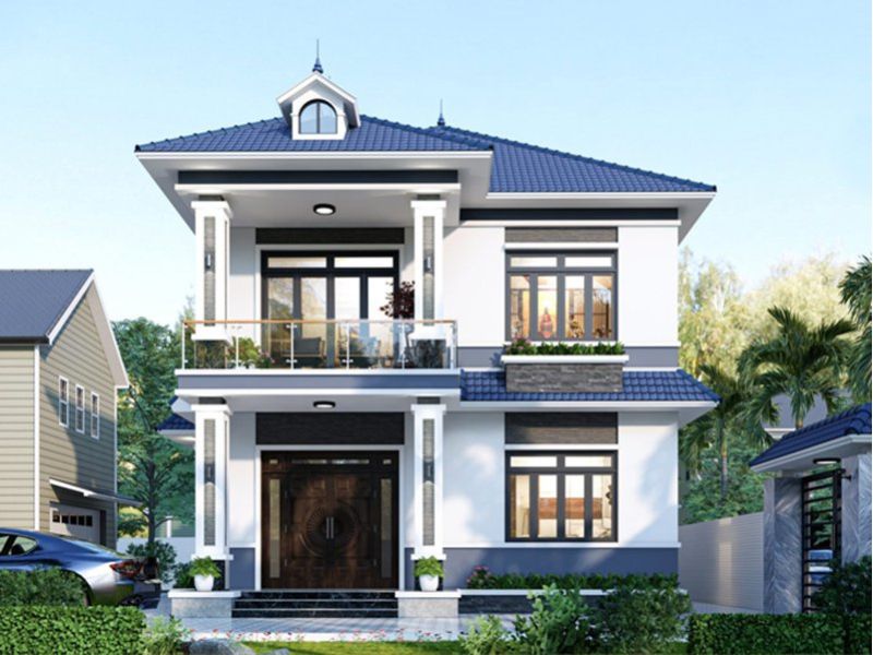 Mẫu biệt thự 2 tầng mái Nhật kết hợp sân vườn trước tạo không gian mở thiên nhiên gần gũi