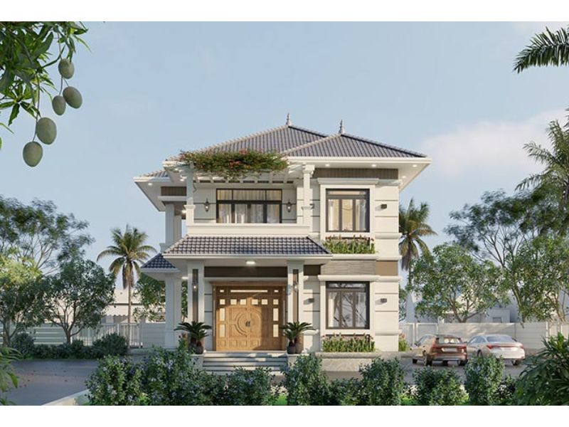 Mẫu nhà mái Nhật có sân vườn phía trước mang đến sự hài hòa, thoải mái