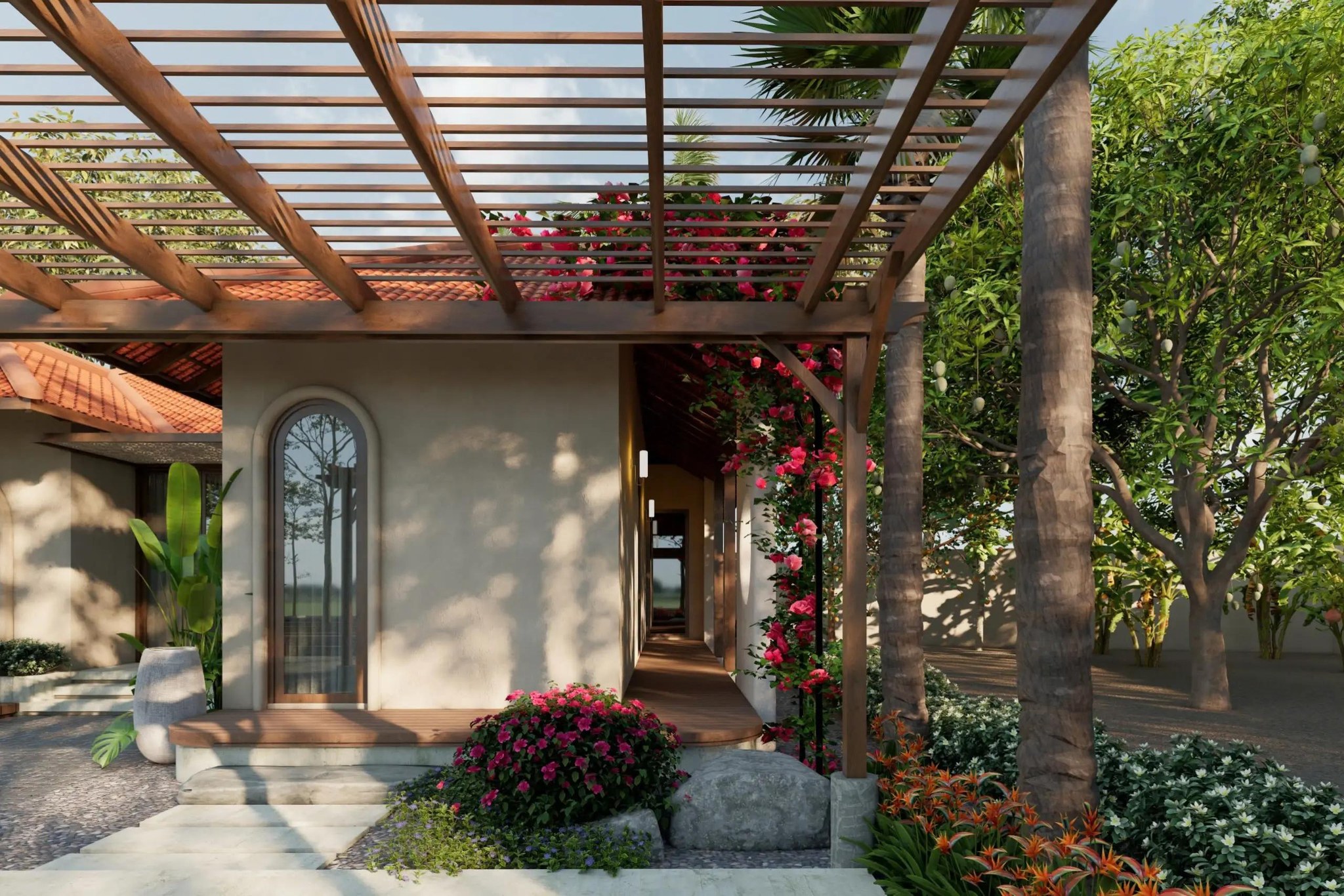 Xây nhà vườn 1500m2 bố trí tiểu cảnh đẹp mắt