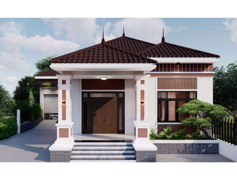 Ấn tượng với mẫu nhà mái Nhật 90m2 có gara để ô tô