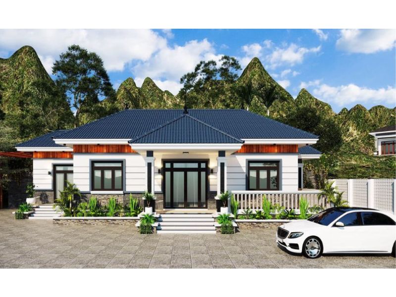 Mẫu nhà 1 tầng 90m2 mái Nhật đẹp ở quê