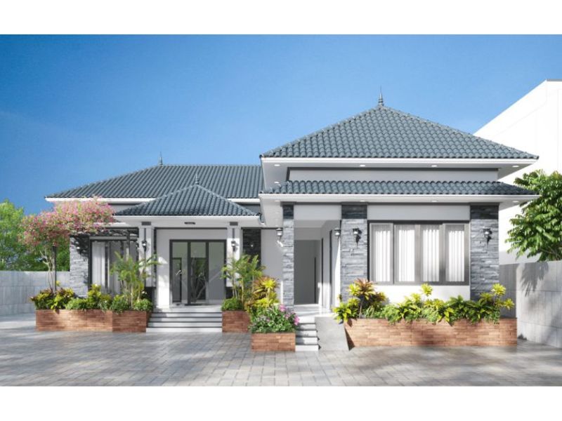 Thiết kế nhà mái Nhật 1 tầng 90m2 chữ L tối ưu công năng