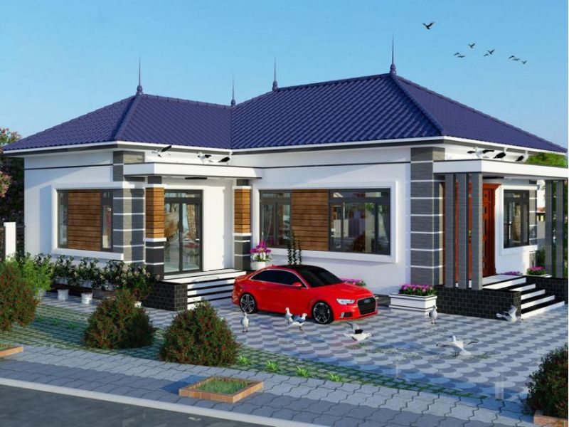 Kiến trúc chữ L sử dụng trong ngôi nhà mái Nhật 1 tầng 