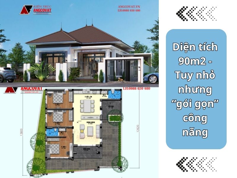 Bản vẽ mặt bằng nhà mái Nhật 1 tầng 90m2 