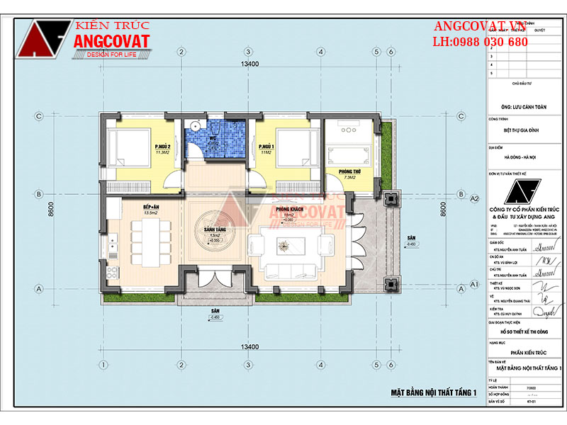 Mặt bằng công năng nhà mái Nhật 1 tầng 90m2 2 phòng ngủ có phòng thờ