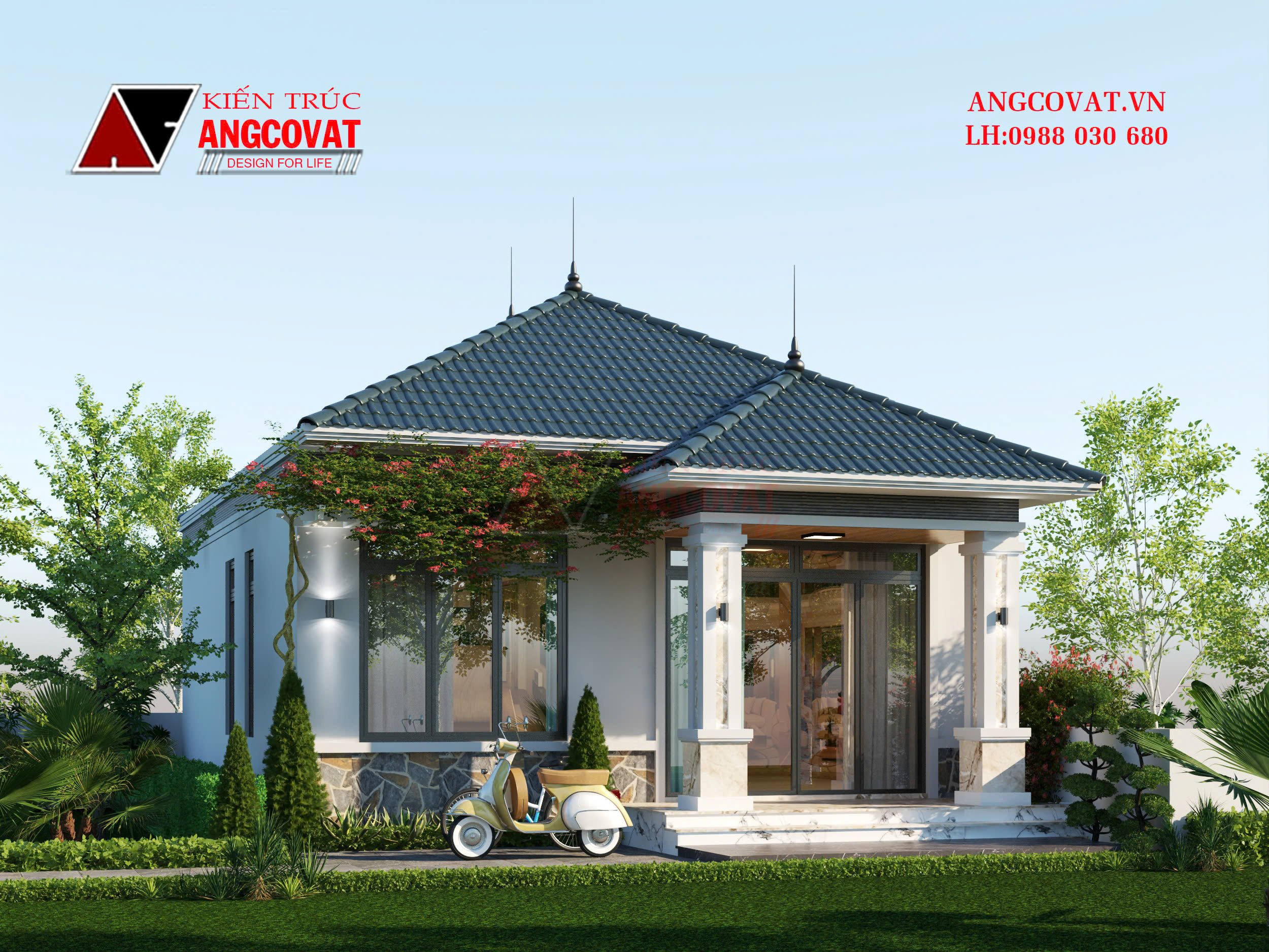 Vẻ ngoài đơn giản mà hiện đại của mẫu nhà mái Nhật 1 tầng 90m2 3 phòng ngủ