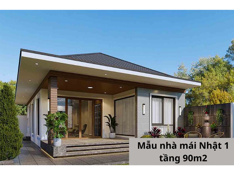 Thiết kế nhà 1 tầng mái Nhật 90m2 hiện đại