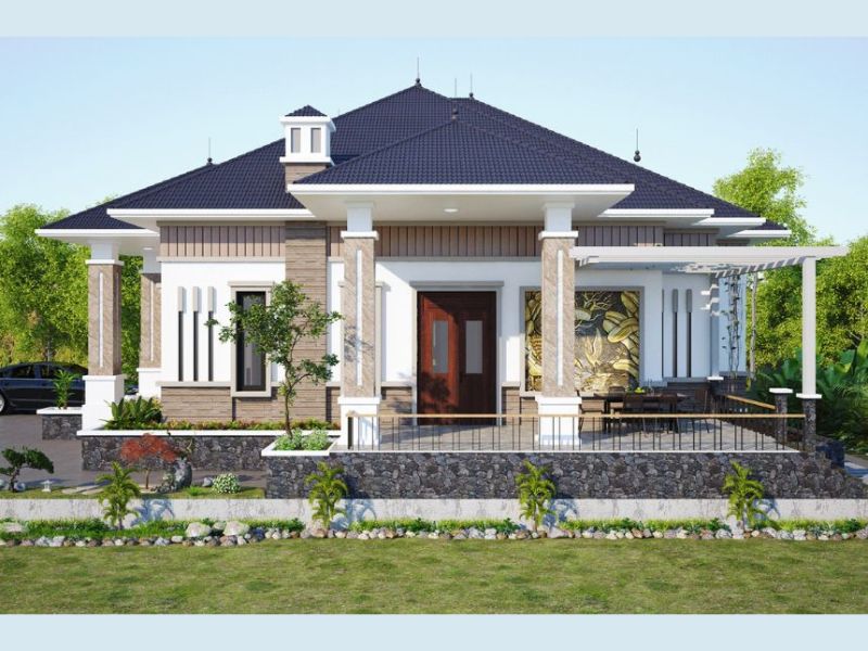Nhà mái Nhật 1 tầng 90m2 có sân vườn trước nhà
