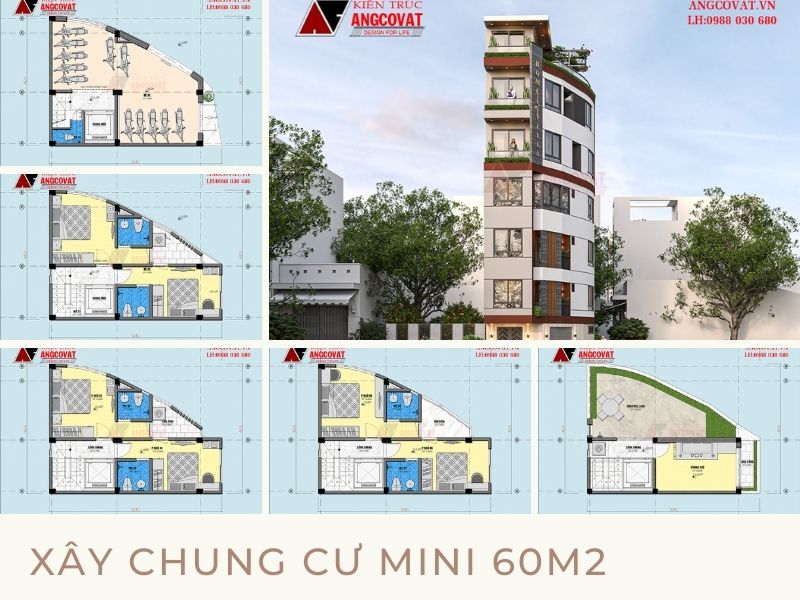 Mặt bằng chung cư mini 60m2 bố trí khoa học, tận dụng từng m2 đất