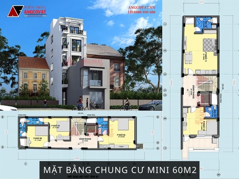  Tư vấn bố trí mặt bằng chung cư mini 60m2 mặt tiền hẹp 