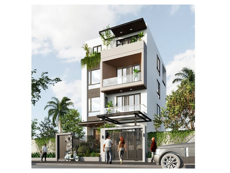 Mẫu nhà 4 tầng hiện đại chữ L độc đáo 