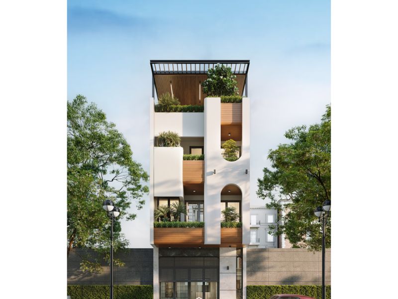 Kiến trúc mặt tiền 7m ấn tượng với cách tạo hình độc đáo 