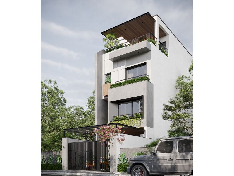 Nhà 4 tầng 7x18m tông màu xám lịch lãm